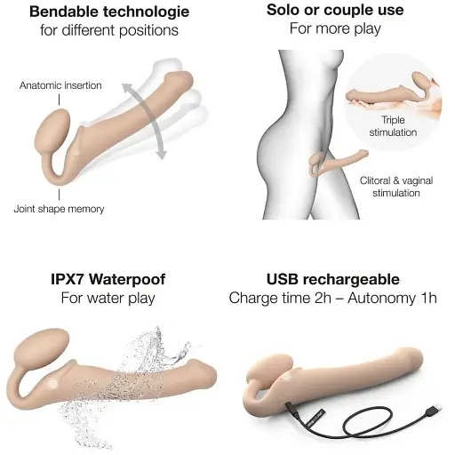Безремневий страпон Strap-On-Me Vibrating Flesh M регульований з вібрацією та з пультом ДК діаметр 3.3 см - фото 3
