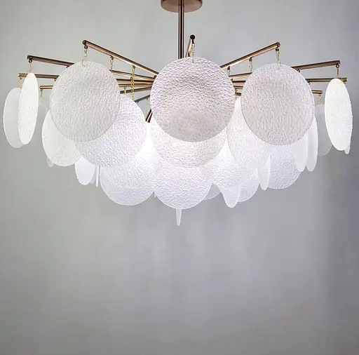 Потолочная люстра в цвете медь с уникальными стеклянными пластинами Line.F Диаметр 80см - фото 9