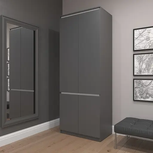 Шкаф для одежды Vays R-10 Антрацит-Белые планки, с полками и штангой, без ручек, ЛДСП, 80×50×211 см - для спальни, гостиной, прихожей