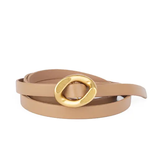 Ремень кожаный женский узкий бежевый HC-1001 (120 см) под платье - фото 1