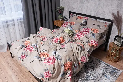 Комплект постельного белья Moon&Star Бязь Gold Люкс Peony Brown полуторный 143х210 наволочки 2х70х70 - фото 5