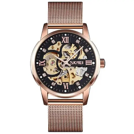 Мужские скелетоны часы Skmei 9199 (Розовое золото)