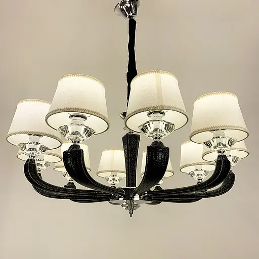 Люстра с элементами черной экокожи на 10 абажуров Line.F S 6610/10 BK - фото 3