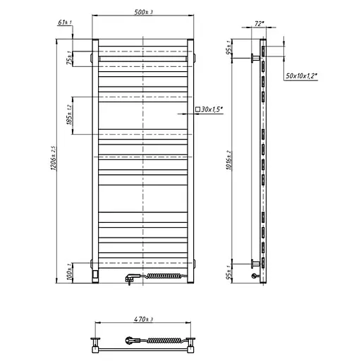 Электрический полотенцесушитель Navin Largo 500x1200 Sensor правостороннее с таймером, белый бархат 12-028153-3680, Белый матовый, Правое, Электронный - фото 6
