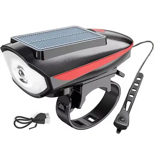 Велофара с солнечной панелью и сигналом Bike Light 7599 Solar аккумуляторный велофонарь Li-Ion panel IPX4  USB-C - фото 1