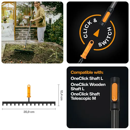 Грабли для грунта Fiskars OneClick 36 см, 14 зубьев (1080677) - фото 3