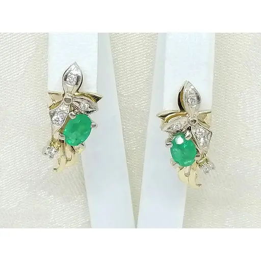Золотые серьги Гелиос с бриллиантами и изумрудом. Артикул 65831/1 - фото 3