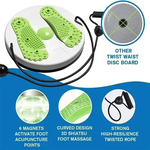 Диск здоров'я з еспандерами для талії, гімнастичний тренажер для схуднення з масажною поверхнею зелений - фото 7