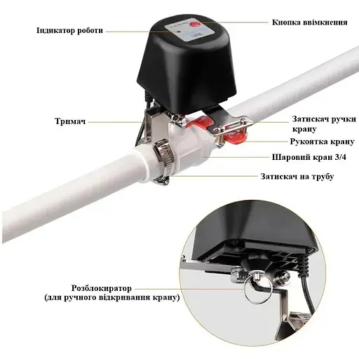 Електропривід шарового крану Nectronix CW-20DN wifi сервопривід бездротовий 12 вольт для кранів 3/4 дюйма - фото 2