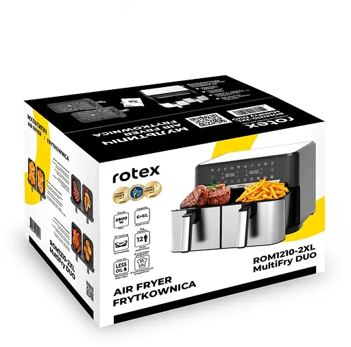 Мультипіч Rotex ROM1210-2XL MultiFry DUO 11 програм 12 л(6+6 л) LED дисплей 2800 Вт Чорний з сірим - фото 8