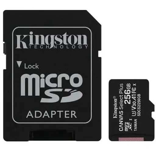 Карта пам'яті microSDXC, 256Gb, Kingston Canvas Select Plus, Class10 UHS-I U3 V30 A1, адаптер SD, до 100/85 МБ/с (SDCS2/256GB)