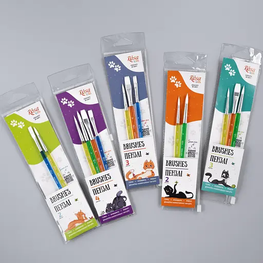 Набір пензлів №4 синтетика 3 шт кругла (№6) плоска (№6 10) Rosa Kids - фото 5