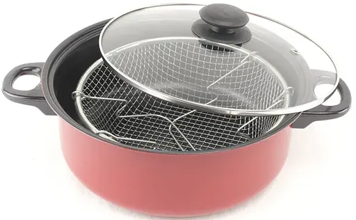 Кастрюля-фритюрница SCF 26 см 2.0 л антипригарное покрытие со стеклянной крышкой Красный - фото 4