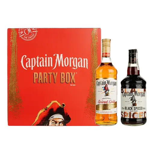 Уценка. Набор Captain Morgan Party Box: Ромовый напиток Captain Morgan Spiced Gold, 0,7 л, 35% + Ромовый напиток Captain Morgan Spiced Black, 0,7 л, 40%