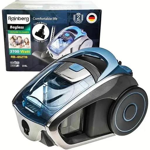 Контейнерний потужний пилосос Rainberg RB-652TB для сухого чищення будинку з турбощіткою 2,5л 3700Вт Блакитний/Чорний - фото 1