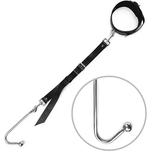 Анальний гак із нашийником з натуральної шкіри Art of Sex - Anal hook, Чорний - фото 3