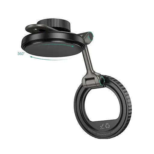 Автотримач для телефона HOCO H77 View folding magnetic ring car holder (center console) Black Metal Gray - фото 5