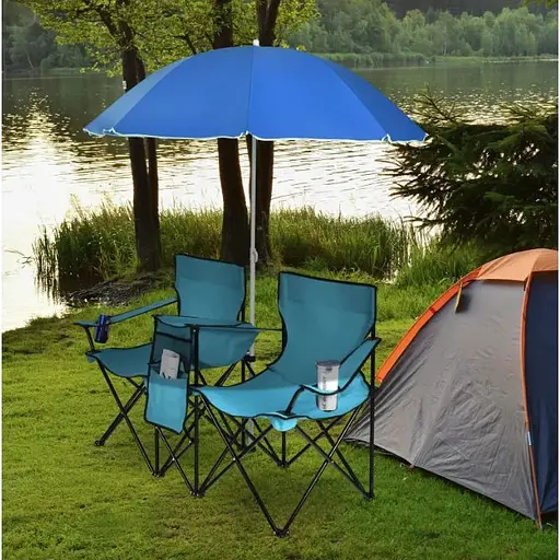 Комплект раскладных стульев Costway Parma с бирюзовым зонтиком. - фото 5