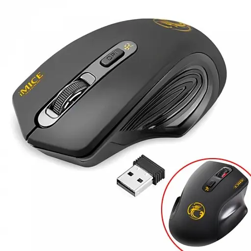 Бездротова ігрова миша мишка тиха 2000dpi iMice G-1800, чорна  - фото 2