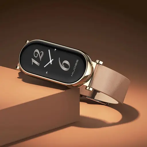 Шкіряний ремінець MiJobs для фітнес-браслета Xiaomi Mi Band 8 і 9 Type B бежевий, тримач - золотистий - фото 8