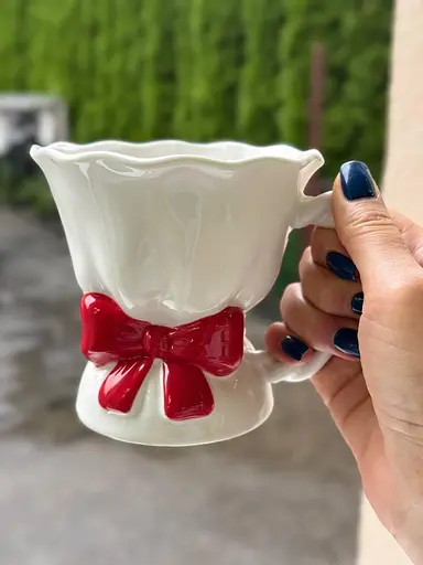 Чашка Olens 8030-446 Красный бант керамика 450 мл Белый с красным - фото 2