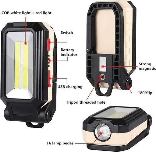 Перезаряджається світлодіодне робоче світло Fyore, інспекційна лампа COB, магнітне робоче світло, магнітна основа та підвісний - фото 4