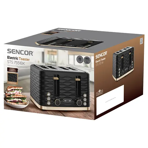 Тостер Sencor 1600 Вт подогрев размораживание 4 слота пластик черно-золотой - фото 10