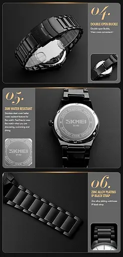 Чоловічий наручний годинник Skmei 9140 сріблясті з чорним циферблатом - фото 3