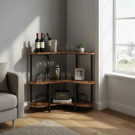 Барний стіл фуршетний Costway Wise з полицями кутовий - фото 4