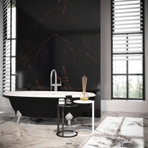 Ванна отдельностоящая матовая Amdcon Olmpa 180x90 черная из литого камня серебряные ножки OLMPA_180_nzhk-s_BLACK_MAT Черный матовый - фото 4