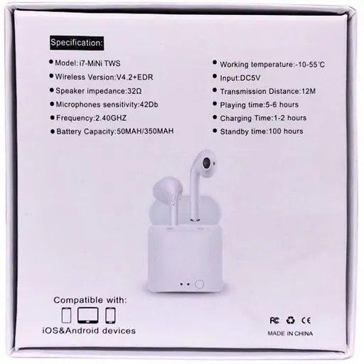 Бездротові блютуз навушники TWS i7 Mini з боксом для зарядки White (au043) - фото 9
