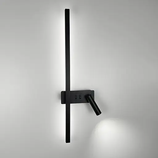 Черный линейный бра 65 см со спотом справа и 2-мя выключателями Line F Арт. WB 121/600 R BK  - фото 2