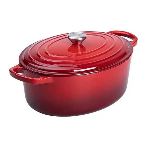 Гусятница чугунная эмалированная красная 6 литров Ø26 см с крышкой для тушения и запекания Yiwu HP-1-10-RED