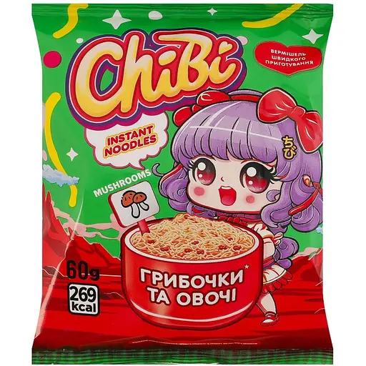 Вермішель швидкого приготування ChiBi зі смаком грибів 60 г - фото 1
