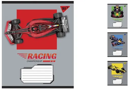 Зошити учнівські 12 аркушів клітинка. YES Racing championship, 25 шт. в упаковці