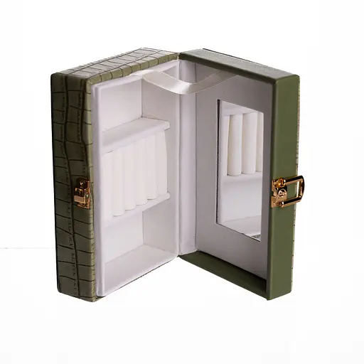 Шкатулка для украшений из экокожи 3 отделения с зеркалом 16×10×6 см органайзер для украшений Зеленый Yiwu HP-5-18GR - фото 5