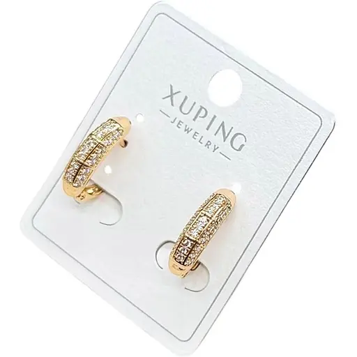 Сережки овальні Xuping з блискучими камінцями гіпоалергенне медичне золото - фото 1