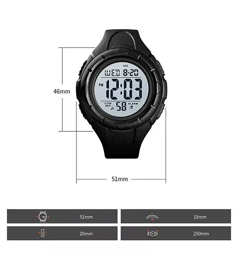 Мужские спортивные часы Skmei 1535 Dive (Черный с белым) - фото 8