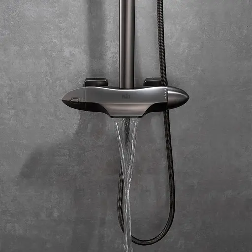 Набір душова система зовнішнього монтажу з термостатом Nett PSr-88 + змішувач на борт ванни та аксесуари Графіт - фото 4