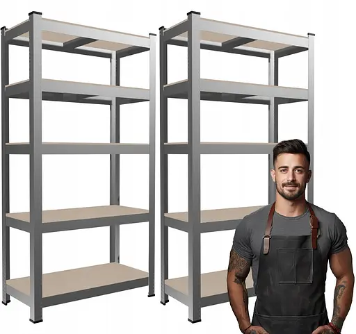 Набір з 2-х металевих стелажів (180 x 90 x 30 см) 5 полиць навантаження 175 кг на полицю Сірий - фото 2