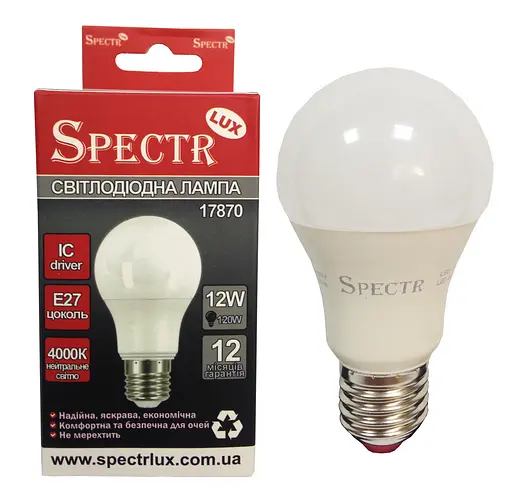 Лампа LED A60-12W-E27-4000K 1080Lm C-A60-12274 СПЕКТР - фото 1