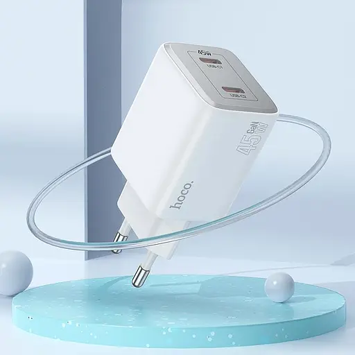Адаптер сетевой Hoco Elogiado dual-port charger N42 (Type-C to Type-C Set) |2Type-C, 45W/3A, PD/QC| - фото 3