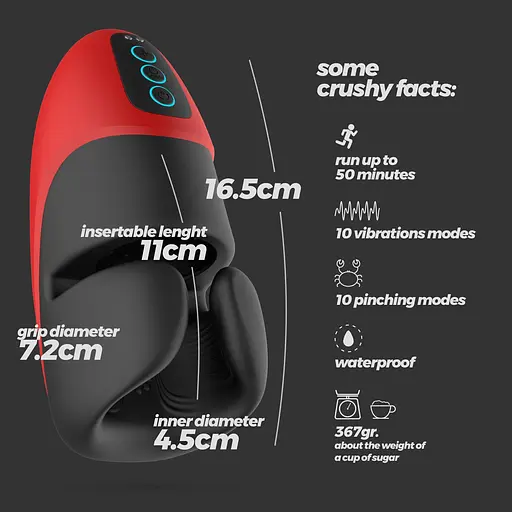 Мастурбатор із вібрацією Crushious Pancho (чорний з червоним) - фото 2