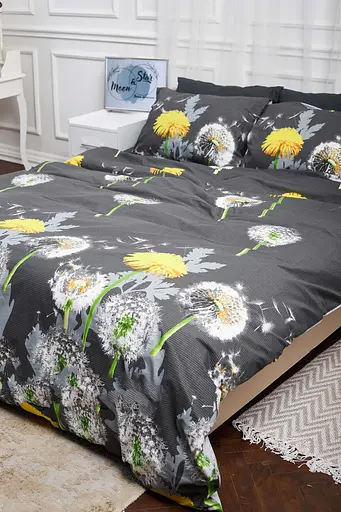 Комплект постельного белья Moon&Star King Size 220x240 наволочки 4х70х70 Dandelion Black Бязь Gold Люкс - фото 1
