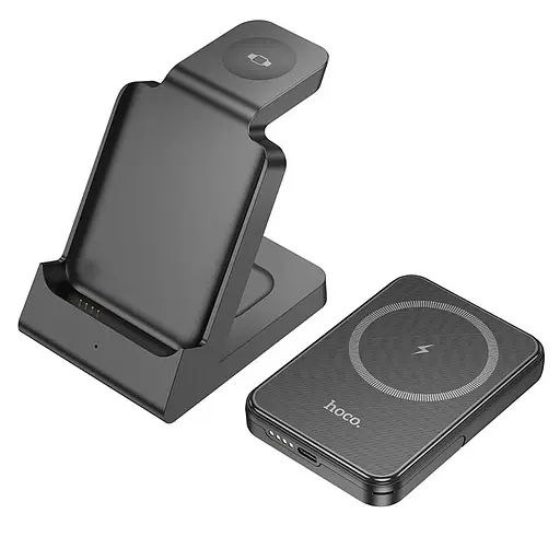Портативний ЗП Power Bank + зарядная станция Hoco J149 Victory 3in1 magnetic з БЗП 5000 mAh Black - фото 3