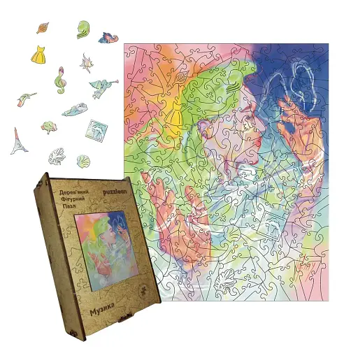 Дерев'яний фігурний пазл Музика, А4, Картонна коробка 100 елементів