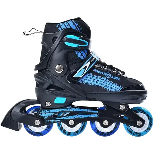 Ролики Profi A4150-M-BL поліуретан, розсувні, в один ряд, 35-38, шнурівка + бакля, розмір коліс 70 мм сині