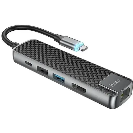 Type-C концентратор хаб Hoco Easy view HB23 - адаптер на 4K HDMI LAN 1xUsb 3.0 1xUsb2.0 Type-C PD 60W - фото 1