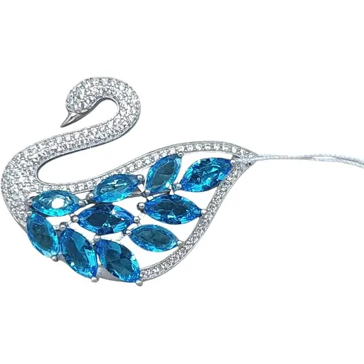 Срібна брошка Ірій Лебідь з фіанітами. 9540