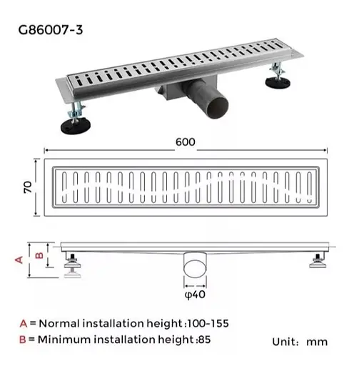 Душевой трап Gappo 70х600 мм, нержавеющая сталь G86007-3 - фото 6